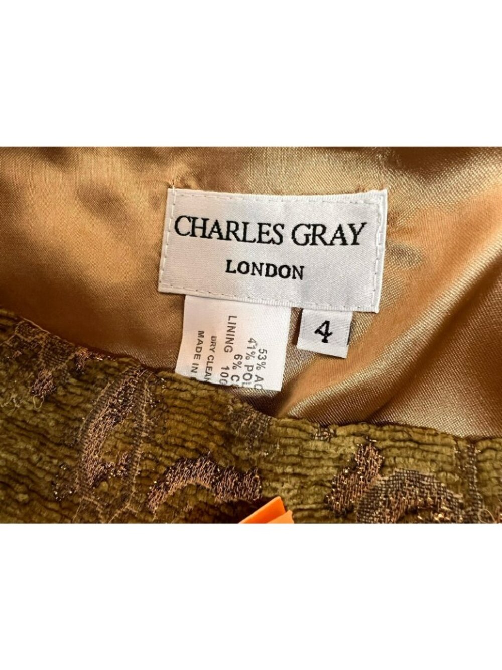 Vintage Charles Gray London Runway Skirt Size 4 Bronze Paisley Green Textured - Picture 14 of 15